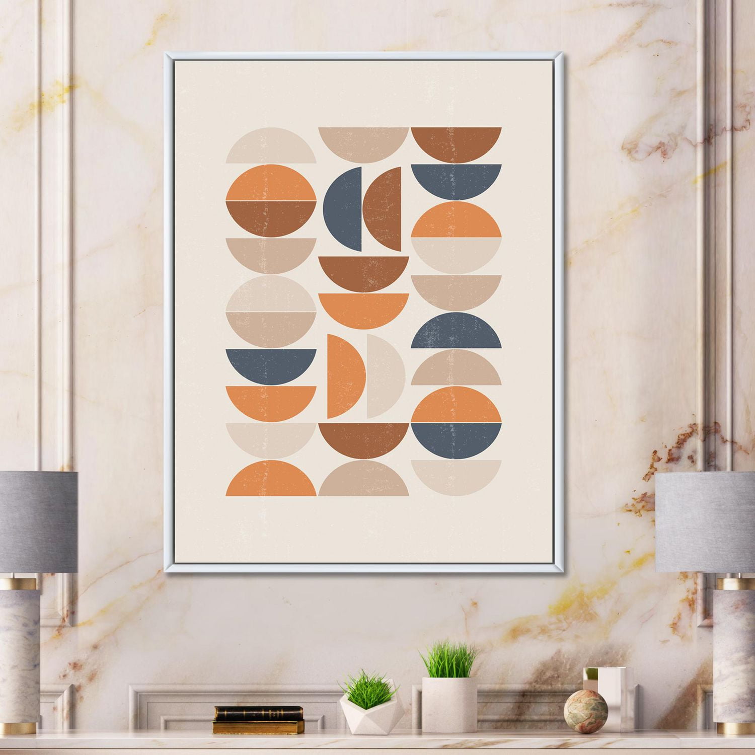 Designart Soleil abstrait et lune S en bleu et orange ART MURAL À CADRE FLOTTÉ