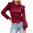 thumbnail image 1 of MESSUEN Chandail à Col Rond pour Femmes Hauts à Volants pour Femmes Chandails à Enfiler Chemisiers d'Été pour Femmes T-Shirts Basiques pour Femmes Chemisiers pour Dames Chemisiers Vin m, 1 of 5