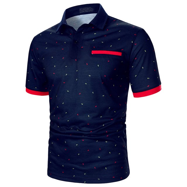 Birdeem Men Casual Button Short Sleeve Patchwork Turndown Pullover T-Shirt Tops