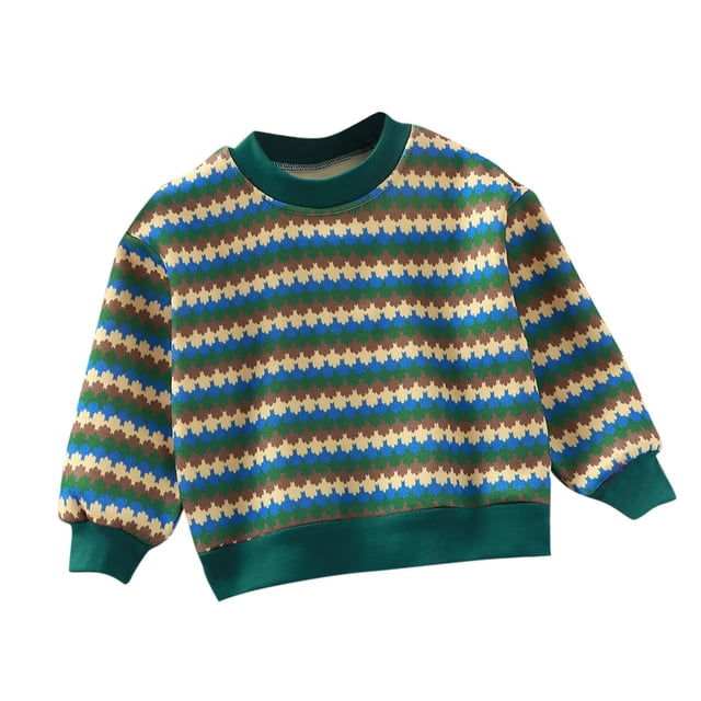 2025 Chandail Filles Garçons Polaire Motif Chaud Col Rond Manches Longues Décontracté Tricoté Pulls Hauts Vert