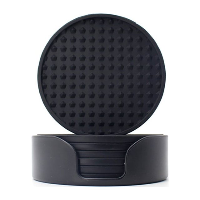 tredstone Portable Silicone Drink Coasters With Holder Convenient And Durable Accessory Convenient Black
