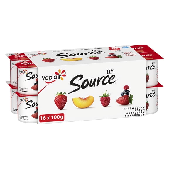 Yoplait Source 0% Smooth Traditional Yogurt Cups Variety, No Added Sugar, 16x100g