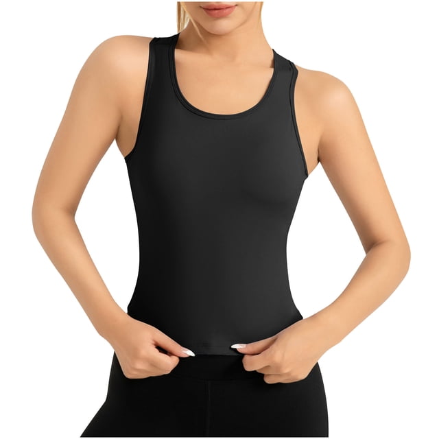 Plebaso Womens Short Sleeve Workout Yoga Tank Tops Racerback Sleeveless Stretch Shirts Activewear for Women