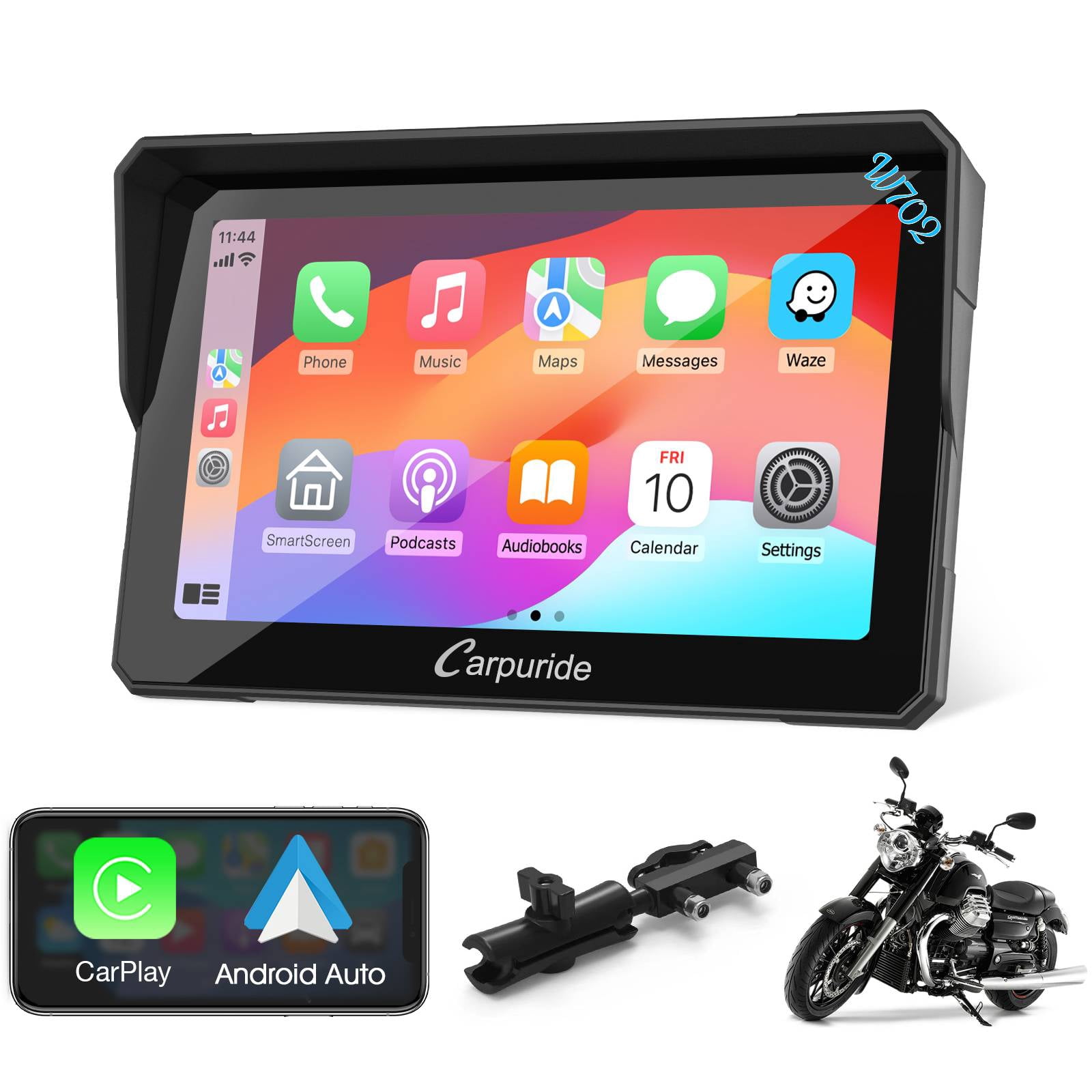 Carpuride Carplay & Android Auto，IP67 Smart Screen for Motorcycle