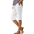 thumbnail image 1 of BLVB Linen Shorts for Women High Waisted Lightweight Bermuda Shorts Side Button Short Beach Vacation Outfits Pockets, 1 of 7