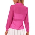 thumbnail image 3 of INSPIRE CHIC Chemise pour Femme en Maille Transparente à Col Pointu à Manches Longues Chemise Boutonnée TP Rose Vif, 3 of 6