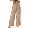 thumbnail image 3 of Pantalon Grand en Coton et Lin, Taille Haute, Fendu, Décontracté, Mode pour Femmes, 3 of 8