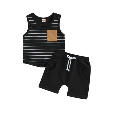 Gupgi Kids Boys Shorts Set 6 12 18 24 Months 3 4 Years Toddler Striped Tank Top Elastic Waist Shorts 2Pcs Summer Outfit