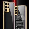 thumbnail image 4 of Full Cover Phone Case Tempered Glass Hard Printed Smartphone Bumper Case Cell Phone Covers Electroplated for S22/22Plus/Ultra Camera Protection Protective  Galaxy S22 ULTRA Golden Thread, 4 of 8