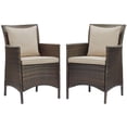 thumbnail image 1 of Modway Conduit 17 Pouces Fauteuil de Salle à Manger de Patio en Rotin Brun/beige (Ensemble de 2), 1 of 3