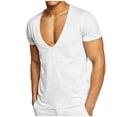 thumbnail image 1 of Deep V Neck T Shirt for Men Slim Fit Low Cut Vneck Tee Top Man Solid Color Summer Muscle Shirts, 1 of 4