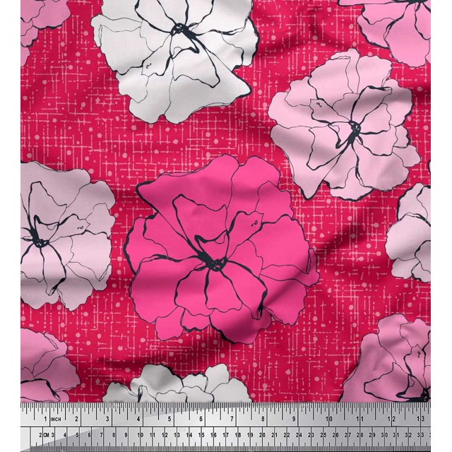 Soimoi polyester Crepe Fabric Carnation Floral Printed Craft Fabric by the Yard 52 Inch Wide