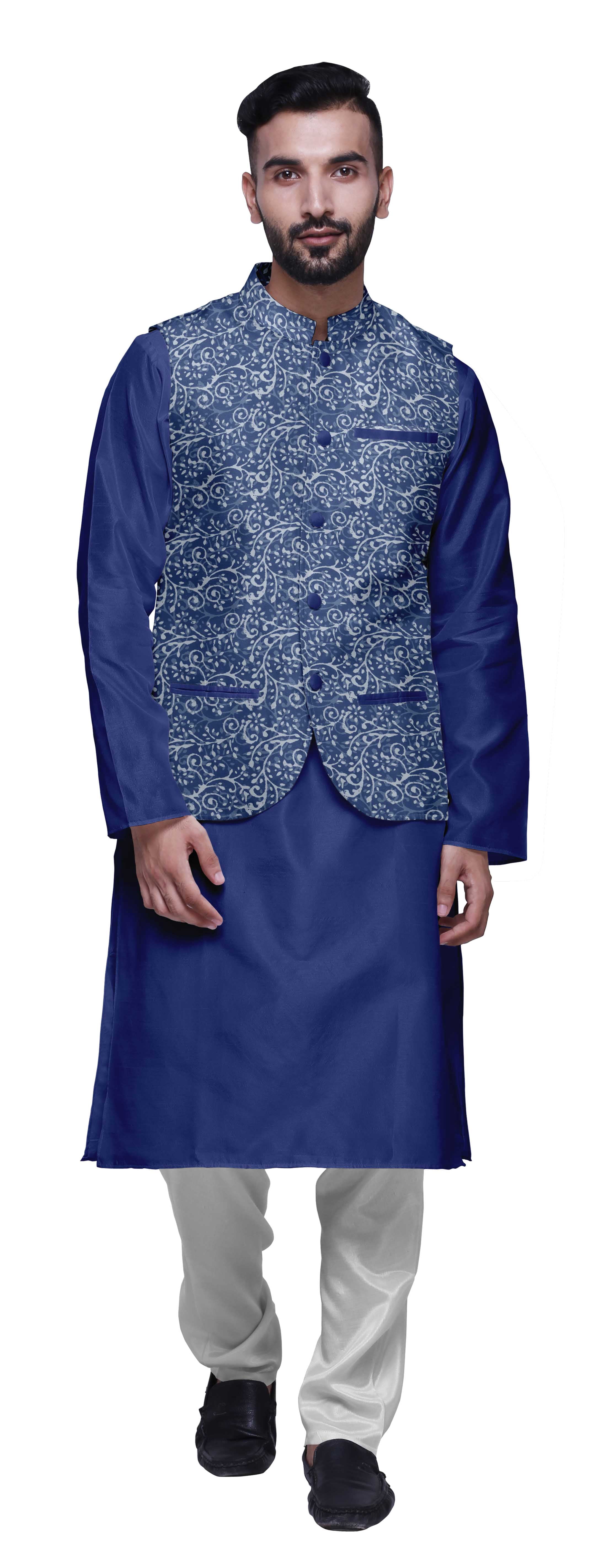 Atasi Kurta Churidar Uni Pyjama et Ensemble de Veste Nehru Imprimée pour Tenue de Fête pour Hommes
