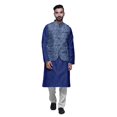 thumbnail image 1 of Atasi Mandarin Collar Traditional Solid Kurta Pajama With Printed Jacket Set, 1 of 3