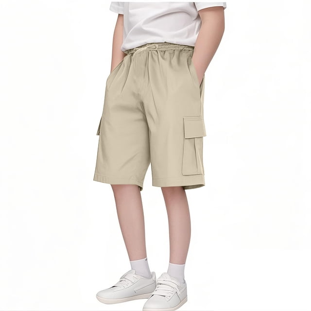 Lovzfmll Little Boys' Sweat Shorts, Solid Color with Large Pockets, Loose and Comfortable Fit for Spring and Fall for 7-8 Years