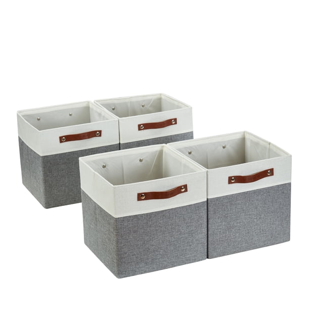 DECOMOMO Bacs de Rangement Cubiques, Ensemble de 4 Cubes de Rangement de 13 Pouces, Gris et Blanc