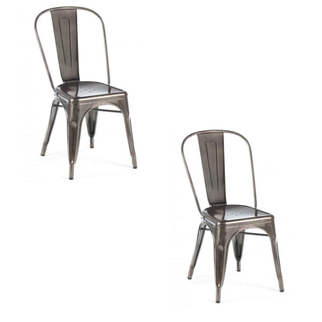 Heavenly Collection Ensemble de 2 Chaises de Salle à Manger en Métal avec Deux Chaises Métalliques Sans Accoudoirs, Fini Métallique Foncé, Dotées d'Un Cadre en Acier Résistant aux Rayures, Résistant aux Intempéries et Empilable, Convenant aux Espaces de Repas Intérieurs et Extérieurs et au Rangement compact.