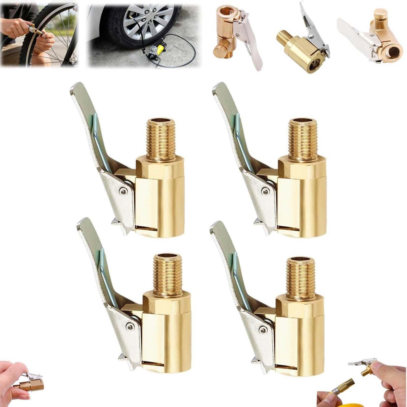Tire Inflator Adapter, Brass Tire Inflator Nozzle, Lock on Air Chuck, 4 Pack Copper Nozzle Connector for Car Tire Pump, Compressor Air Accessories, Heavy Duty Universal Fit for Cars Trucks SUVs