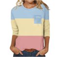 thumbnail image 1 of Blouses pour Femmes Haut Décontracté Uni à Col Rond à Manches 3/4 et à Poche à Manches 3/4 pour Femmes, 1 of 1