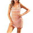 thumbnail image 1 of Plebaso Robe de Plage pour Femme, Cache-Maillot à Rayures Ajourées, Dos Nu, Mini-Robe Débardeur en Maille Tricotée, 1 of 7