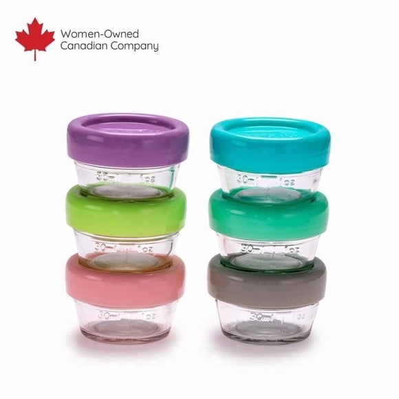 Melii Glass Baby Food Freezer Jars, Snack Container with Lids, BPA Free, Microwave & Dishwasher safe - 2oz, set of 12 - for Babies, Toddlers and Adults