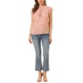 thumbnail image 2 of INSPIRE CHIC Women's Floral Blouse Short Cap Sleeve Chiffon Casual Ruffle Tops M Dark Pink, 2 of 7