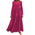 thumbnail image 1 of Long Sleeve Dress Women Womens Solid Color Loose Long Sleeve Long Dress Round Neck Asymmetric Layered Beach Long Dress Womens Long Sleeve Dress Cold Shoulder Dress for Women, 1 of 6