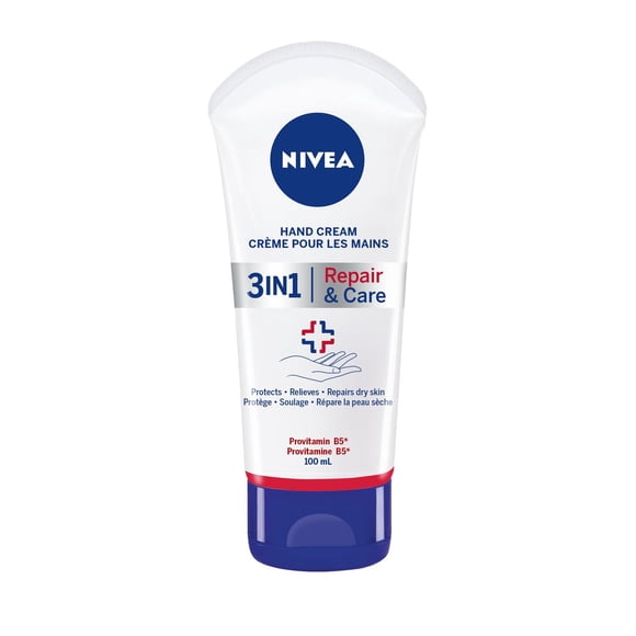NIVEA 3-in-1 Repair & Care Hand Cream (100mL), Hand Cream for Very Dry Hands, Moisturizing Cream with Pro-Vitamin B5 for Use After Hand Sanitizer or Hand Soap