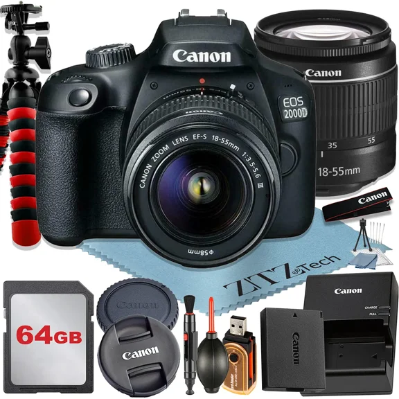 Canon EOS 2000D / Rebel T7 DSLR Camera 24.1MP CMOS Sensor with EF-S 18-55mm Zoom Lens + 32GB Memory Card + Tripod + ZeeTech Accessory Bundle