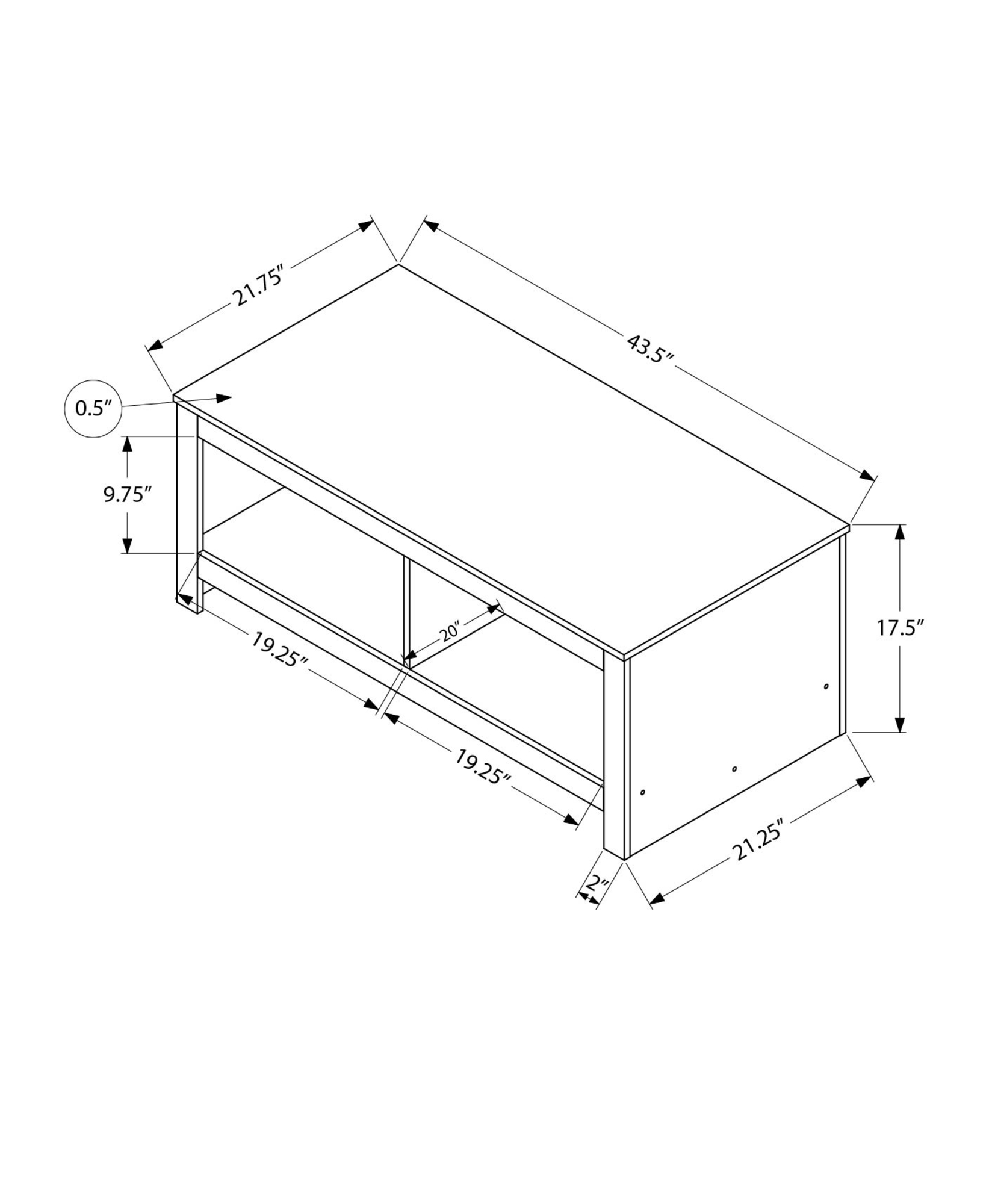 Monarch Specialties - Coffee Table, 44"L, Cocktail, Rectangular, Living Room, Rustique Grey Laminate, Transitional