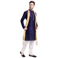 thumbnail image 4 of Tenue de Fête de Mariage Indienne Kurta Pyjama pour Homme avec Foulard (Bleu, TTG), 4 of 6