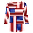thumbnail image 4 of CEHVOM T-shirt Imprimé Mode Femme Jour de l'Indépendance Manches 3/4 Blouse Col Rond Tops Décontractés Liquidation, 4 of 5