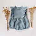 thumbnail image 2 of PMVFHDE Combinaison d'Été pour Fille Tout-Petit Bébé Barboteuse d'Été Sans Manches à Volants Col Rond Mignon Combinaison Bébé Douce en Coton Lin Combinaisons pour Filles&One-Pieces Bleu,12-18 Mois, 2 of 4
