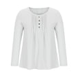 thumbnail image 4 of IROINID Discount Ladies Long Sleeve T Shirts Solid Color Button T-shirt Blouse Round Neck Lounge Tops,White, 4 of 8