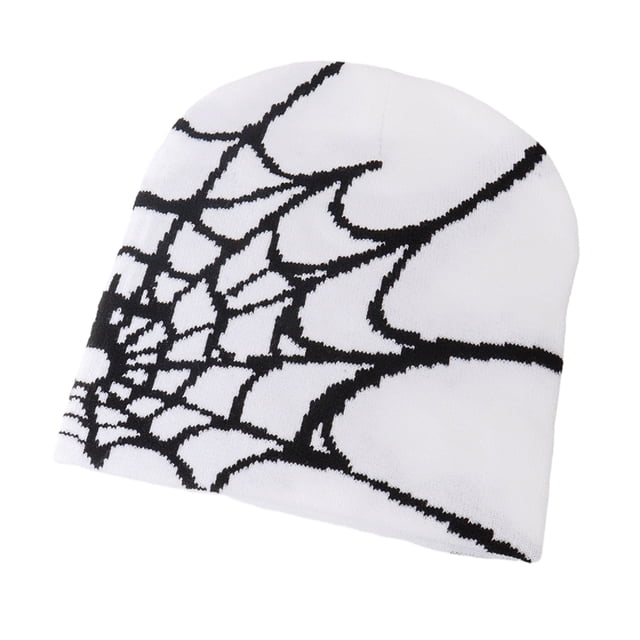 Decodeary Winter Look With Stylish Spider Web Hat Versatile Style Spider Web Beanie Hat white and black