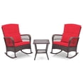 thumbnail image 4 of Costway Ensemble de 3 Pcs pour Patio, Fauteuils Berçants d'Extérieur en Osier avec Table Basse à Double Couche, Rouge, 4 of 10
