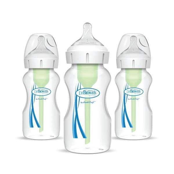Dr. Brown's Anti-Colic Options+ Wide-Neck Baby Bottles, Level 1 Nipple, 0m+, 9oz bottles, 3 pack