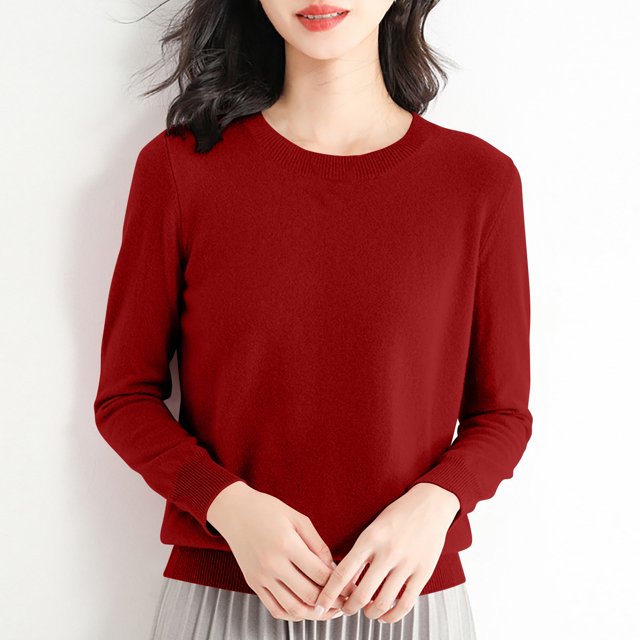 Yuyuzo Long Sleeve Shirts for Women Crewneck Ribbed Knit Sweater Tops Solid Color Loose Pullover