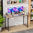 thumbnail image 3 of NiamVelo Computer desk 47'' Simple Desk with Adjustable Feet, Large Office Desk with Metal Legs, Modern Steel Frame Wood Study Desk for Home Office, Natural, 3 of 7