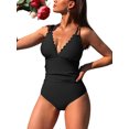 thumbnail image 1 of Charmo Womens V Neck Tummy Control One Piece Swimsuit High Cut Swimwear Ruched Bath Suit, 1 of 6