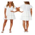 thumbnail image 1 of Femmes Robe à Volants V Cou Swing Été Manches Courtes Robe Décontractée Mini Robes, 1 of 8