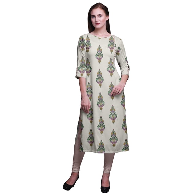 Bimba Robes Longues Droites pour Femmes Imprimées Manches 3/4 Vêtements Indiens
