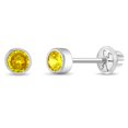 thumbnail image 1 of Bezel Set Simulated Citrine Toddler Screw Back Earrings 14k White Gold, 1 of 6
