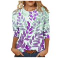 thumbnail image 2 of Jsaierl Automne Manches 3/4 Hauts pour Femmes Décontractés Col Rond Chemises Mode Imprimées T-Shirts Confortables Légers 2024 Blouses pour Dames, 2 of 5
