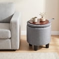 thumbnail image 4 of Gymax Pouf Rond de Rangement en Tissu de Lin, Repose-Pieds Rembourré avec Couvercle Amovible, Gris, 4 of 10