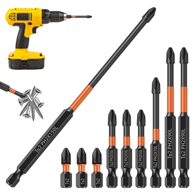 10Pcs Screwdriver Bit Set Anti-Slip Magnetic Drive Bit Set High Torque Cross Slot 1/4in Hex Shank Drill Bit Set for Electric Screwdriver Impact Drill Power Tool