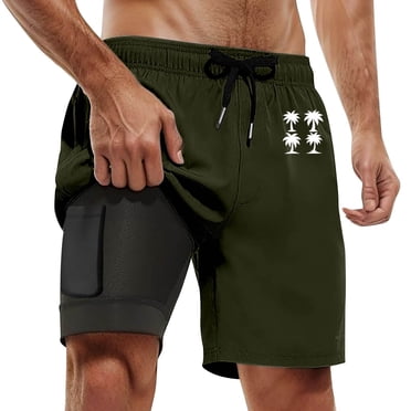 Ediodpoh Maillots de Bain pour Hommes Shorts d'Été Mode Couleur Dégradée Short de Planche à Double Couche avec Poches Shorts de Bain pour Hommes Vert TG