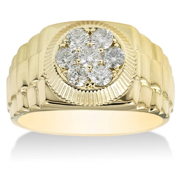Bague pour Homme en Or Jaune 14 K avec Diamant Naturel Rond de 3/4 Ct