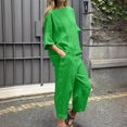 thumbnail image 2 of Timegard Ensemble 2 Pcs Grande Taille pour Femmes Manches 1/2 Col Rond Hauts Décontractés Amples Pantalons Raccourcis avec Poches Ensembles, 2 of 7