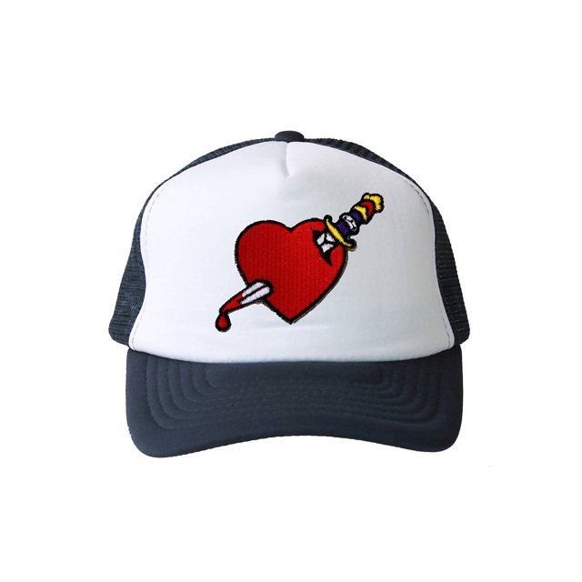 Trucker Mesh Vent Snapback Hat, Heart Dagger 3D Patch Embroidery Navy Blue